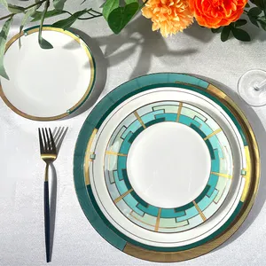 Charger Plate Gold Rim Dinnerware Sets Ceramic Porcelain Dishes Factory Plate Set