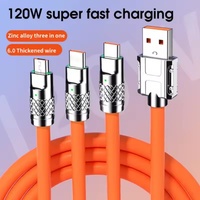 Nouveau câble de charge rapide USB 3 en 1 6A 120W en alliage de zinc, silicone et PVC pour téléphone portable