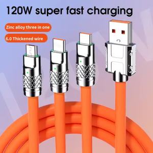 Nuevo Cable de Carga Rápida USB 3 en 1 de 6A y 120W, Cable de Carga Rápida USB de Aleación de Zinc, Silicona y PVC para Teléfono Celular - Product Image 4