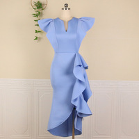 4XL col en V taille haute robe à volants blanc robes formelles mince irrégulière femmes élégante robe blanche