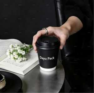 Gobelet à café en papier kraft personnalisé, biodégradable, de qualité alimentaire, avec revêtement PE, tactile, avec couvercle et manchon - Product Image 1