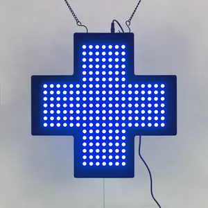 Toko ahli kimia biru tegangan tinggi 14*14 inci, tanda silang apotek LED akrilik dalam ruangan bersinar