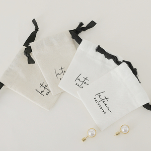 Custom White Cotton Canvas <b>Drawstring</b> Dust Pouches <b>Makeup</b> <b>Bags</b> for Earring Packaging Jewelry Container - Product Image 5