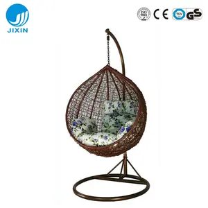 Outdoor Garden Furniture Patio Rattan Wicker Hanging Egg Swing Chair With Metal Stand Cushion