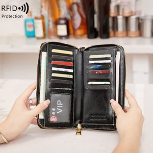 Borsa multifunzione RFID da donna con pochette-arge Vintage in tinta unita portamonete Multi-card <span class=keywords><strong>porta</strong></span> <span class=keywords><strong>carte</strong></span> portafoglio lungo - Product Image 6