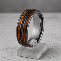 Bague en carbure de tungstène plaqué bronze de 8 mm avec incrustation en bois de Koa et cordes de guitare, alliance de couple confortable, cadeau de fiançailles
