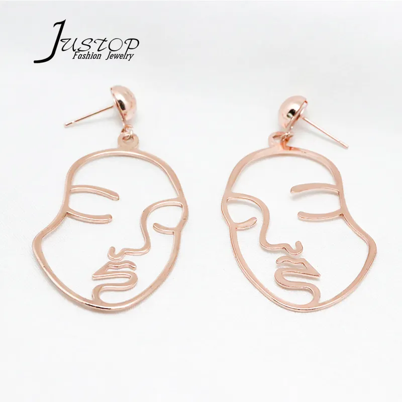 2020 unique design wholesale minimalist rose gold plated jewelry funny rose gold face earrings