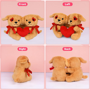 Juguetes <span class=keywords><strong>de</strong></span> amor Animal sosteniendo corazón suave rojo <span class=keywords><strong>dos</strong></span> lindo cachorro marrón con pajarita para mujer novia San Valentín perro <span class=keywords><strong>de</strong></span> peluche con corazón - Product Image 3