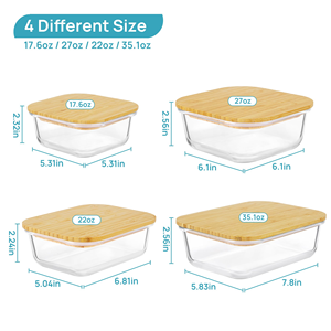 square Lunch Box Borosilicate <b>Glass</b> Food Storage <b>Containers</b> with Bamboo Lids - Product Image 2