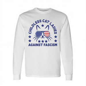 T-shirt a maniche lunghe Childless Cat Ladies Against Fascism - Product Image 2