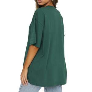 Camiseta de verano lisa de algodón puro con estampado de logotipo personalizado, camiseta de manga corta con hombros caídos para mujer, camiseta de gran tamaño - Product Image 2