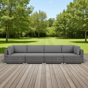 Conjunto de Sofá de Patio de Ratán Sintético Gris con Cojines, Muebles de Exterior para 6 Personas, Diseño Moderno - Product Image 2