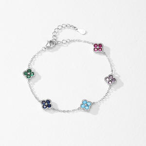 Pulsera de Cadena con Trébol de Cuatro Hojas y Flor de Color de la Suerte en Plata de Ley S925 para Mujer, Versión de Cobre Personalizable - Product Image 6