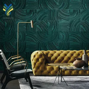 YKTB2022 Modern Wave Striped Decorative Wall Paper Non Woven Textured Geometric 3D White Luxury Suede Velvet Wallpaper