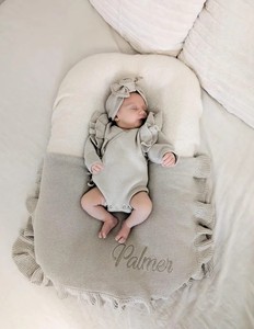 Manta bordada de punto con diseño de diamantes con <span class=keywords><strong>nombre</strong></span> personalizado, borde festoneado para bebés y adultos, ropa de cama para niños - Product Image 6