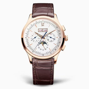 Montre mécanique pour homme en acier inoxydable avec bracelet en cuir, motif soleil sportif, style business - Product Image 1