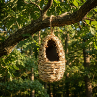 Nichoir ovale en herbe tressée pour oiseaux - Nid ovale pour oiseaux