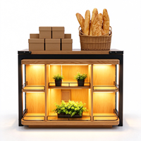 Table de présentation de fleurs en bois avec éclairage LED et dos en verre pour boulangerie, magasin de cadeaux