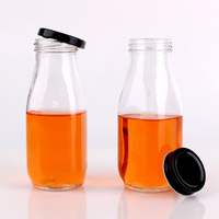 Vente en gros de bouteilles de lait en verre rondes de 200 ml, 250 ml, 300 ml, 500 ml, bouteilles de jus vides pour boissons, café, avec couvercle en métal