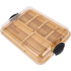 Plateau de service en bambou avec couvercle, récipient de rangement alimentaire à 5 compartiments, planche à découper pour la cuisine, pour collations, fromage, pain, pâtisserie - Product Image 3