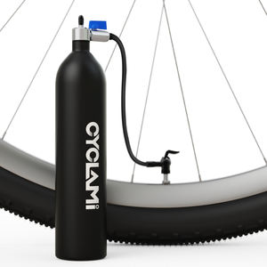 MTB 및 로드 바이크용 CYCLAMI 튜브리스 타이어 팽창기-밸브가 있는 고용량 에어 탱크 - Product Image 1