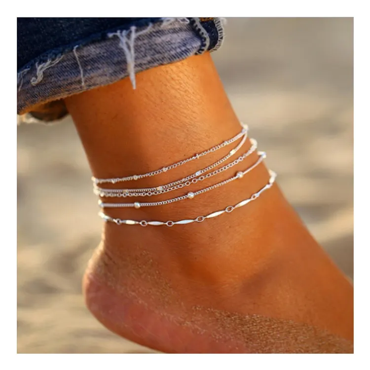 2023 Handmade multilayered brass foot anklet bracelet chain summer beach anklets for women jewelry