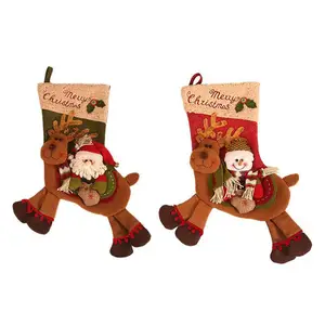 Xmas Socks Christmas Stocking Santa Kids Gift Holder Christmas Tree Decoration New Year Gift Riding Deer Candy Bags