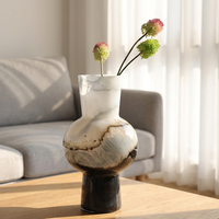 Vase en verre soufflé à la main Bixuan, luxe moderne, blanc et noir avec des taches dorées, centre de table décoratif