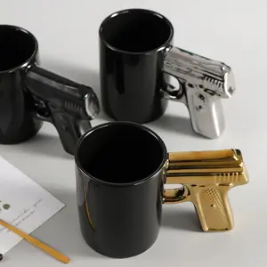 Xícaras de café personalizadas 3d, coloridas vitrificadas, cerâmica, ouro, prata, alça, pistola, modelagem, canecas