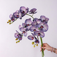 Batang Anggrek Phalaenopsis Buatan Real Touch, Cabang Panjang Tunggal, Anggrek Kupu-kupu Palsu untuk Dekorasi Rangkaian Bunga Pernikahan dan Rumah