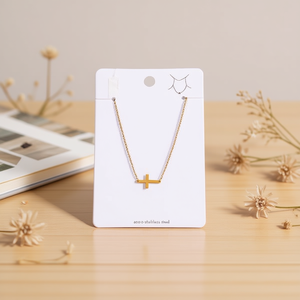 Collana con Croce in Acciaio Inossidabile Placcata Oro, Ciondolo Minimalista, Gioielli alla Moda - Product Image 2