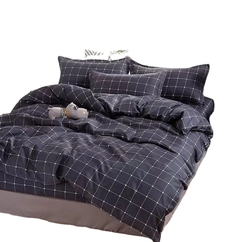 Ensemble de couverture de lit-ensemble de couette 4 pièces, gris