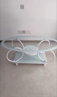 Table basse à cinq anneaux en verre trempé, table basse moderne simple ovale