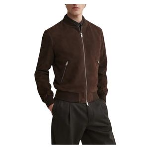 <b>Men</b> Luxury Chocolate Brown Sheepskin <b>Suede</b> Bomber <b>Jacket</b> | Premium Real Shearling Lining | Winter Leather <b>Jacket</b> - Product Image 2