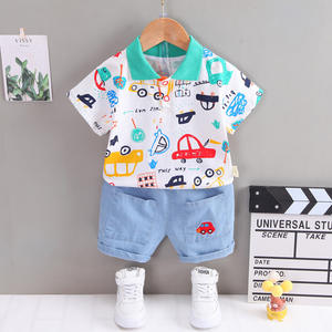 Ensembles de vêtements pour enfants en coton uni pour 1 à 4 ans Vêtements d'été décontractés pour enfants de 2 à 3 ans <span class=keywords><strong>Tenue</strong></span> imprimée pour bébé garçon - Product Image 4