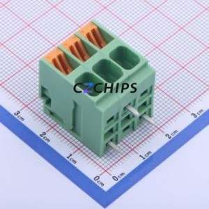 KF207RA-6.35-3P Spring Terminal Block Bent Lead Through Hole,P=6.35mm Connector 1x3P 6.35mm Green 3P - Product Image 1