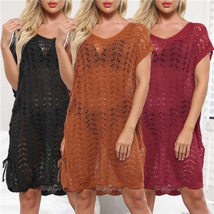 ชุดเดรสตาข่ายถักโครเชต์ฉลุลายสำหรับใส่เดินชายหาด,ผ้าถุงมี5สีใหม่ปี2022 - Product Image 1