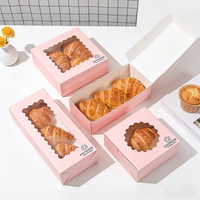 Boîtes à pâtisserie roses biodégradables de qualité alimentaire personnalisées, boîtes d'emballage pour gâteaux, desserts, beignets avec fenêtre