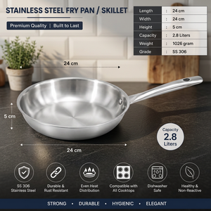 Heavy Gauge 24cm Stainless Steel Skillet <b>Pan</b> With <b>Lid</b> And Induction Base For Frying Sauteing And Everyday Kitchen Cooking - Product Image 2