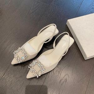 New Pointed-toe Rhinestone Female Sandals Summer Autumn Low Heel Pumps Outside Office Ladies Dress Shoes - Product Image 3
