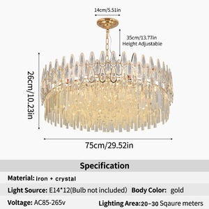 북유럽풍 물방울 크리스탈 샹들리에 천장 조명 75cm 골드 바디 E14 소켓 맞춤형 펜던트 루스터 - Product Image 4