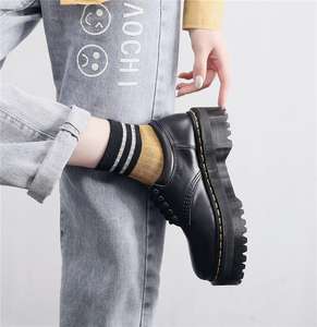 Nouvelles Bottes Plateformes Tendance pour Femmes, Bout Rond, Grandes Tailles, en Cuir Véritable, Chaussures Plates pour Dames, <span class=keywords><strong>Style</strong></span> Collège - Product Image 4