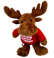 Peluche personnalisée en forme de renne brun, douce et rembourrée, en gros, avec t-shirt rouge