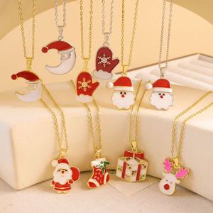 Модное рождественское ожерелье из нержавеющей стали с подвесками: Дед Мороз, Рождественская елка, Снеговик, с цирконами, 18K, для вечеринок, не тускнеет - Product Image 2