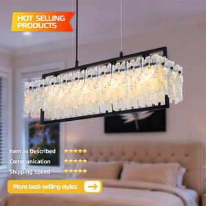 Suspension en verre moderne rectangulaire dorée à hauteur réglable Lustre intérieur Plafond pour maison Hôtel ou bar Forme longue - Product Image 2