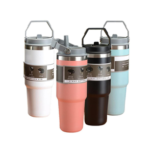 Factory Wholesale Promotional Travel Camping Car Coffee Milk 20oz 30oz <b>Double</b> <b>Wall</b> Stainless Steel Tumbler with Handle and Straw - Product Image 1