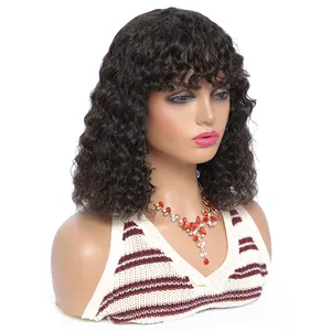 Curly Bob Cut Wigs 100% Human Hair Brazilian Human Hair Short Bob Cut Lace Front Wig With Bang Water Wave Lace Wig With Bangs