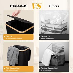 Panier à linge 100L en tissu cationique 600D avec sac intérieur étanche auto-scellant et poignées en bambou pour dortoir, chambre et salle de bain - Product Image 5