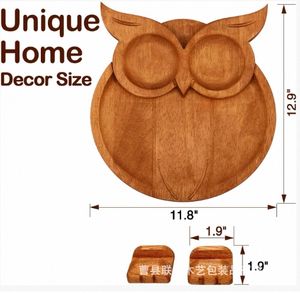 Plato de comedor de madera para <span class=keywords><strong>el</strong></span> hogar, bandeja creativa de búho, plato de comida complementario para niños, plato de fruta, tablero de queso separado, bandeja de madera maciza - Product Image 6