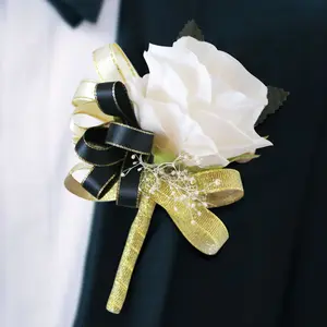 Atacado Europeu Retro Simulação Rose Pequeno Peônia Casamento Wrist Corsage Terno dos homens Acessórios para Noiva e Noivo